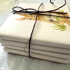 Unbranded Set Of 4 Porcelain/ceramic Bunny Coasters 4-1/8 inches white kitchen